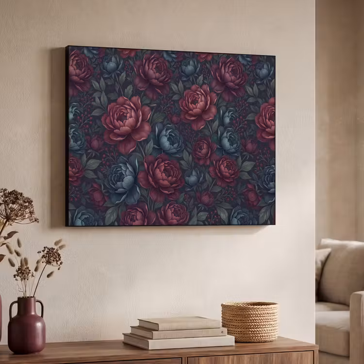 Bloemen - Patroon - Natuur - Klassiek - Donker Textielframe zwart klein -sfeer3