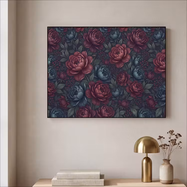Bloemen - Patroon - Natuur - Klassiek - Donker Textielframe zwart klein -sfeer2