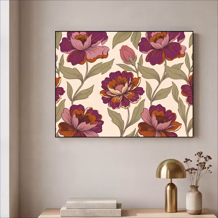 Bloemen - Patroon - Natuur - Modern - Paars Textielframe zwart klein -sfeer2