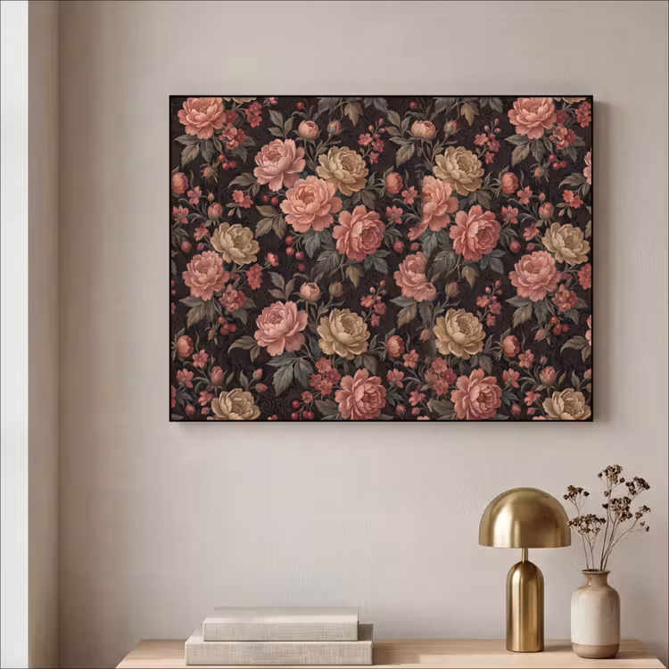 Bloemen - Patroon - Natuur - Vintage - Roze Textielframe zwart klein -sfeer2