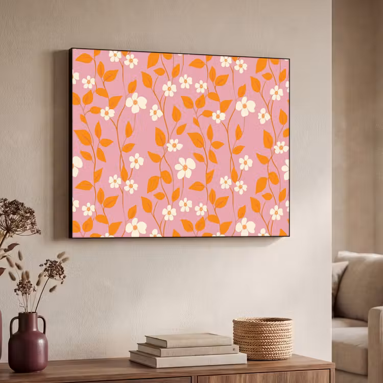 Bloemen - Patroon - Oranje Textielframe zwart klein 947 -sfeer3
