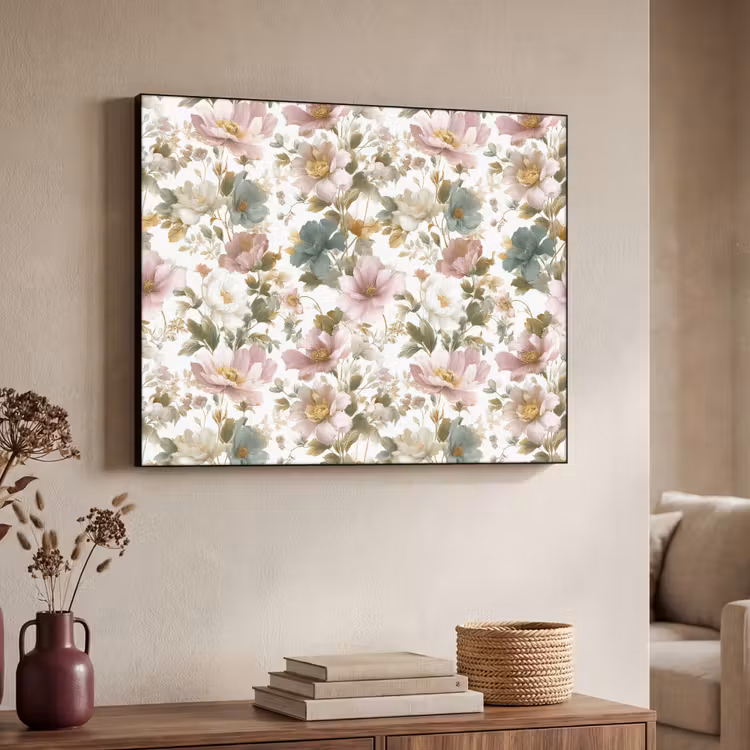 Bloemen - Patroon - Pastel Textielframe zwart klein 947 -sfeer3