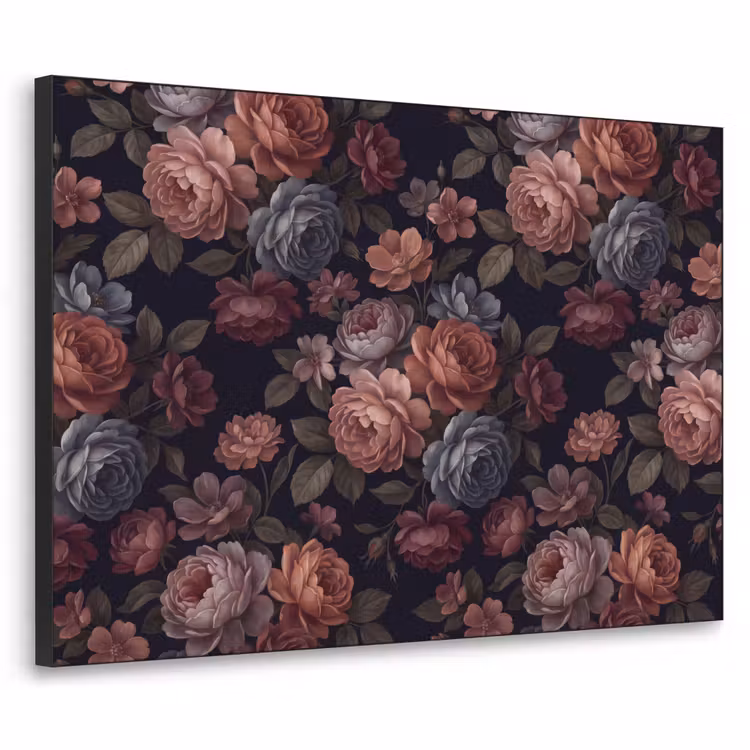 Bloemen - Patroon - Vintage - Donker - Roze Textielframe zwart klein -3d