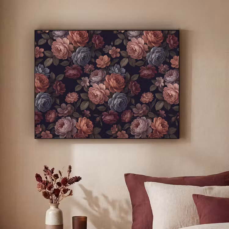 Bloemen - Patroon - Vintage - Donker - Roze Textielframe zwart klein -sfeer1