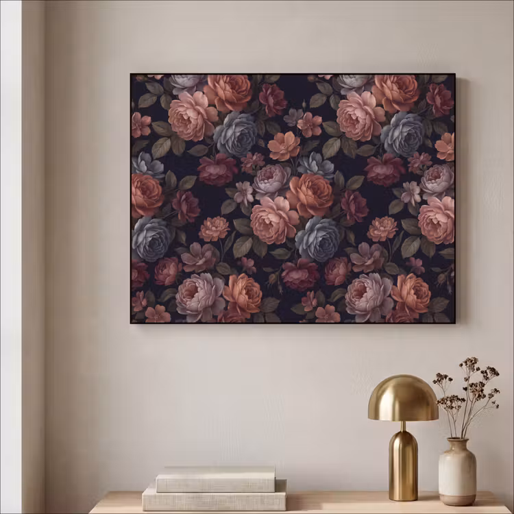 Bloemen - Patroon - Vintage - Donker - Roze Textielframe zwart klein -sfeer2