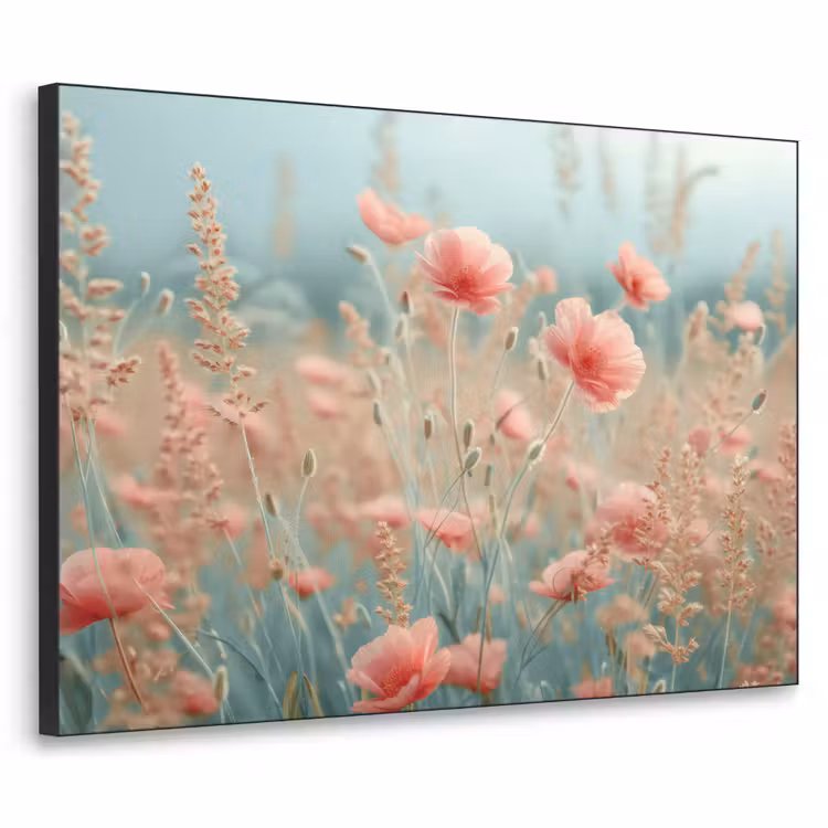 Bloemen - Natuur - Klaprozen - Bloemenveld Textielframe zwart klein -3d