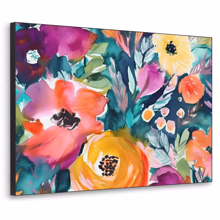 Bloemen - Olieverf - Kunst - Natuur Textielframe zwart klein -3d