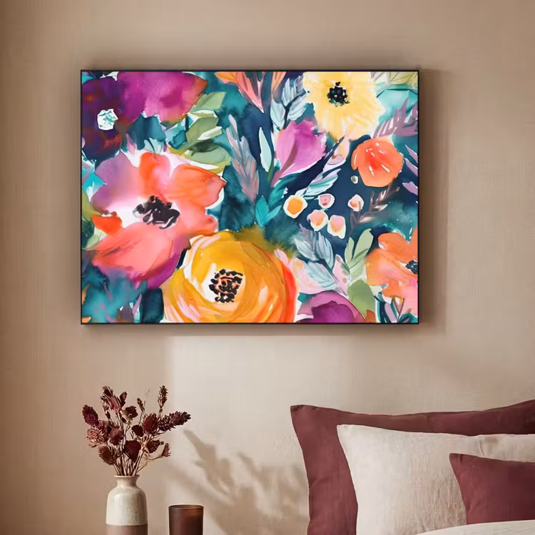Bloemen - Olieverf - Kunst - Natuur Textielframe zwart klein -sfeer1
