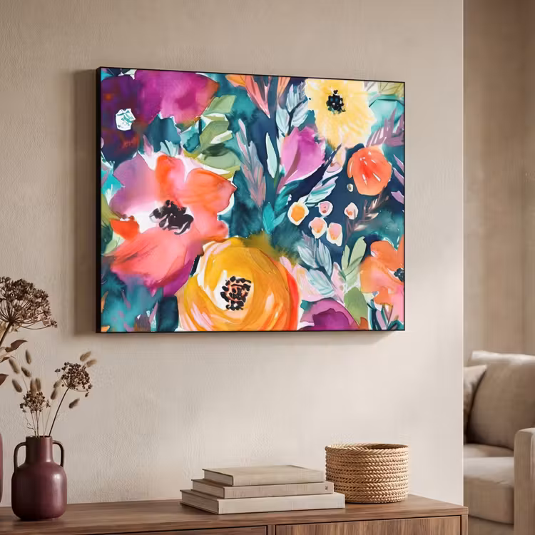 Bloemen - Olieverf - Kunst - Natuur Textielframe zwart klein -sfeer3