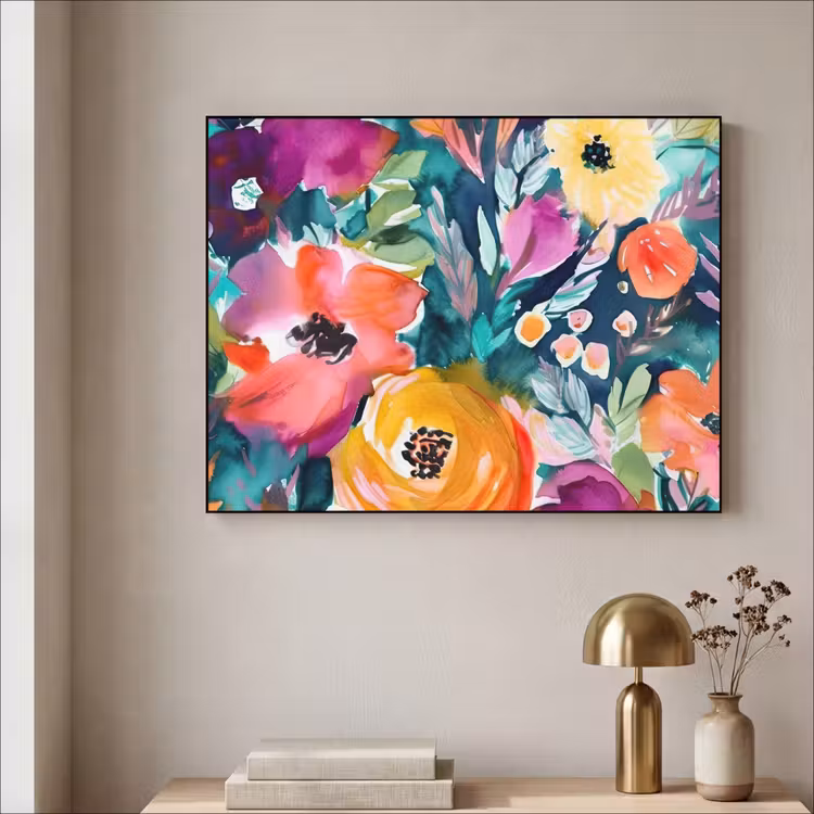 Bloemen - Olieverf - Kunst - Natuur Textielframe zwart klein -sfeer2