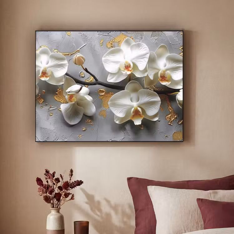 Bloemen - Orchidee - Abstract - Modern Textielframe zwart klein -sfeer1