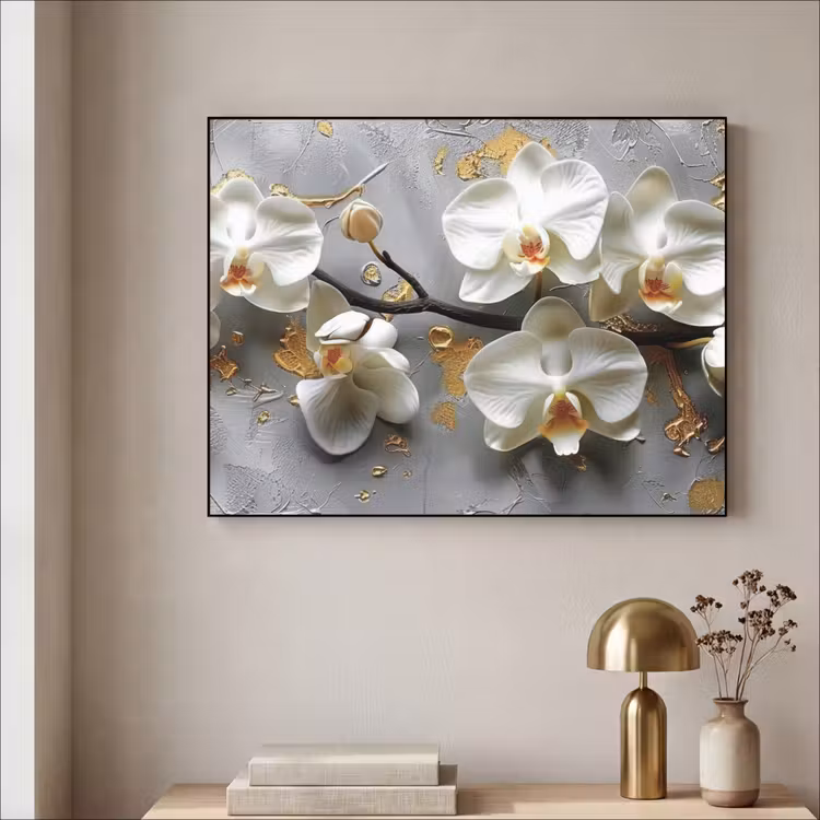 Bloemen - Orchidee - Abstract - Modern Textielframe zwart klein -sfeer2