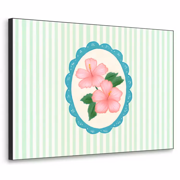 Bloemen - Ovaal - Strepen - Groen Textielframe zwart klein -3d