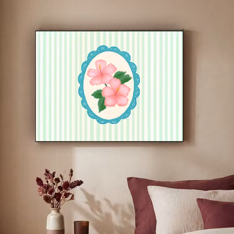 Bloemen - Ovaal - Strepen - Groen Textielframe - compleet frame klein -sfeer1