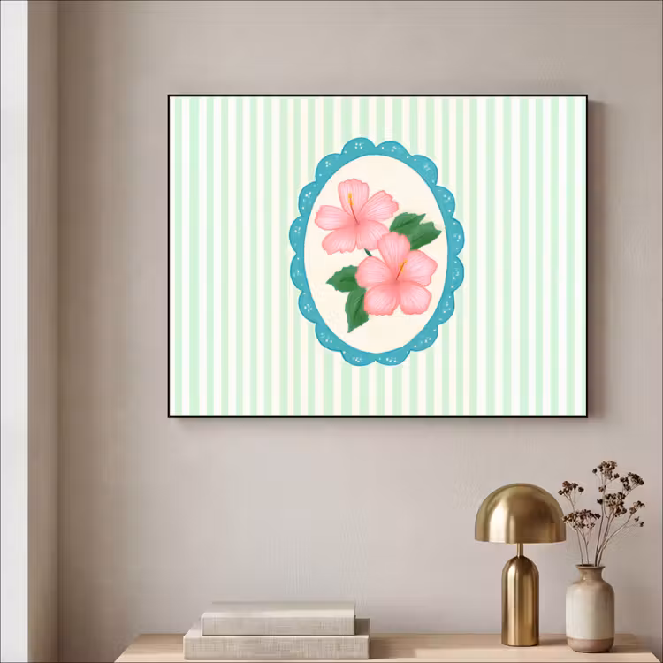 Bloemen - Ovaal - Strepen - Groen Textielframe zwart klein -sfeer2