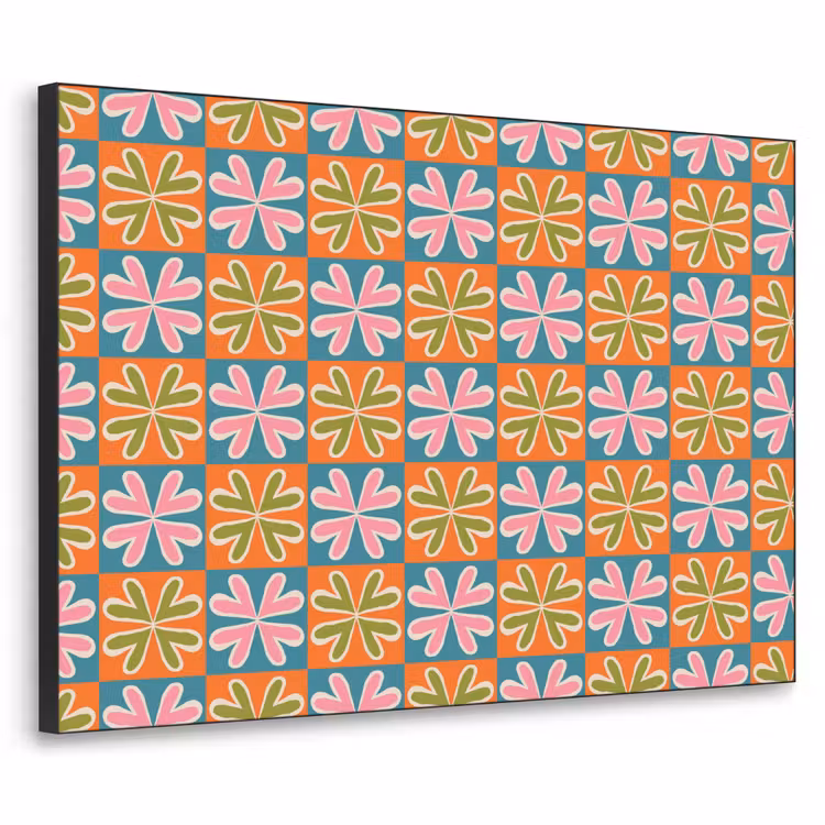 Bloemen - Retro - Patroon - Kleurrijk Textielframe zwart klein 947 -3d