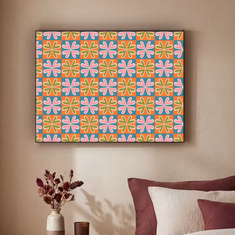 Bloemen - Retro - Patroon - Kleurrijk Textielframe - compleet frame klein 947 -sfeer1