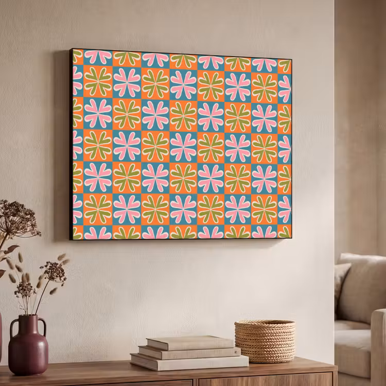 Bloemen - Retro - Patroon - Kleurrijk Textielframe zwart klein 947 -sfeer3