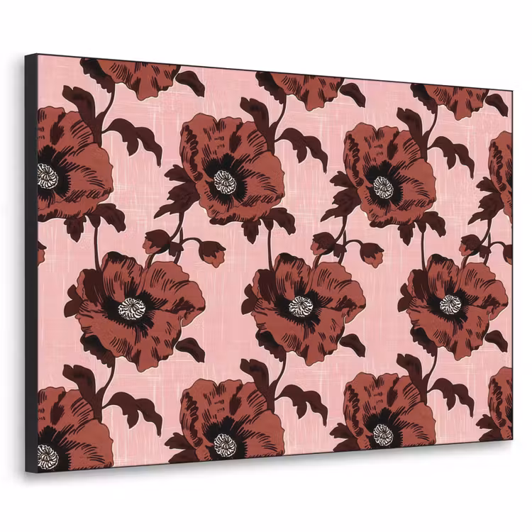 Bloemen - Retro - Rood Textielframe zwart klein 947 -3d