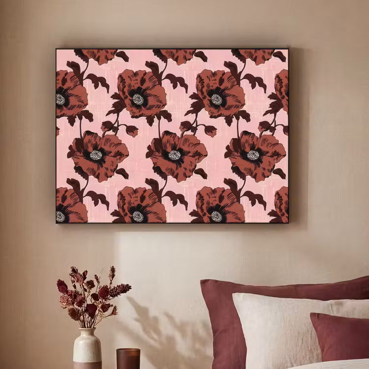 Bloemen - Retro - Rood Textielframe zwart klein 947 -sfeer1