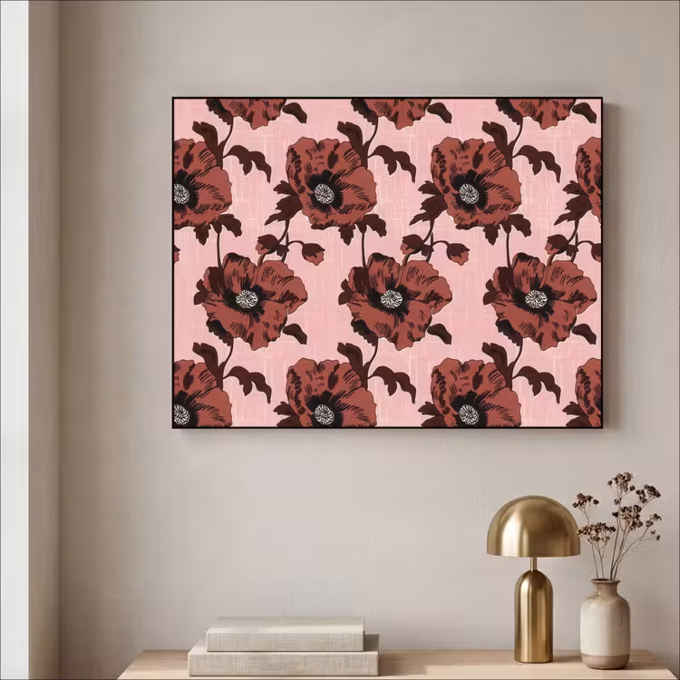 Bloemen - Retro - Rood Textielframe zwart klein 947 -sfeer2