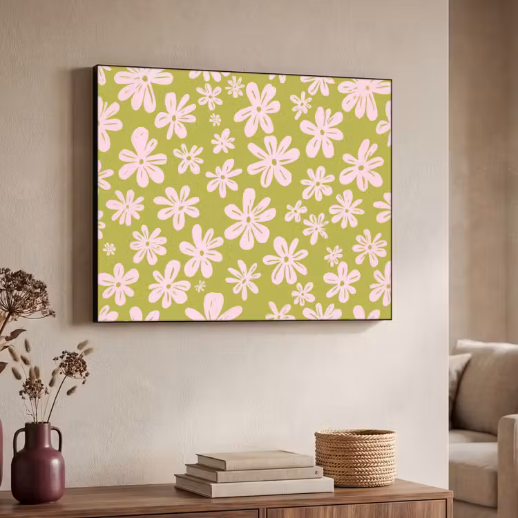 Bloemen - Roze - Getekend - Patroon Textielframe zwart klein -sfeer3