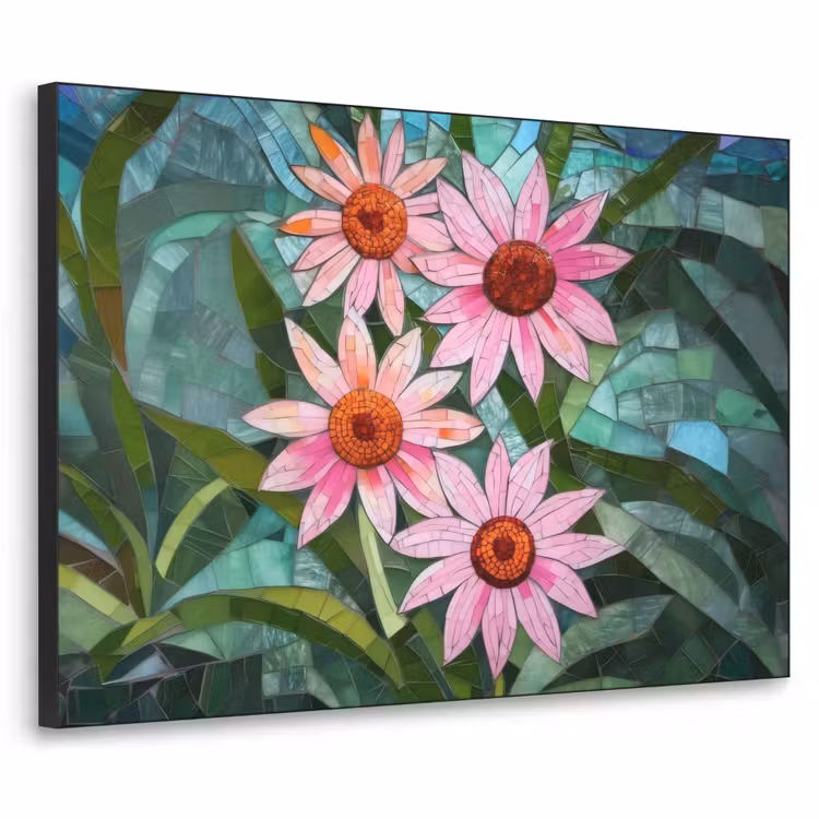 Bloemen - Roze - Glasmozaïek Textielframe - compleet frame klein -3d