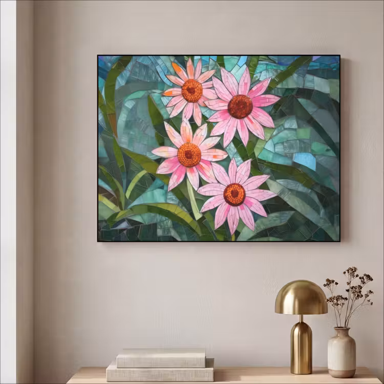 Bloemen - Roze - Glasmozaïek Textielframe zwart klein -sfeer2