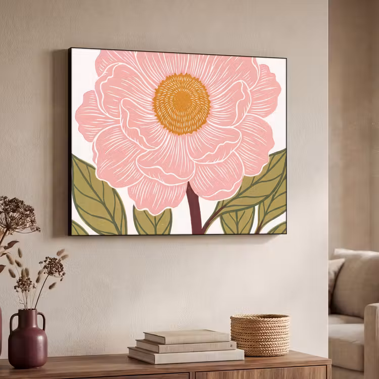 Art Frame - Blumen – Rosa – Illustration - Bloemen - Roze - Illustratie Textielframe zwart klein