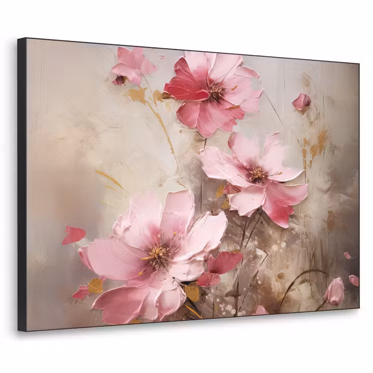 Bloemen - Roze - Kunst - Watercolor Textielframe zwart klein -3d