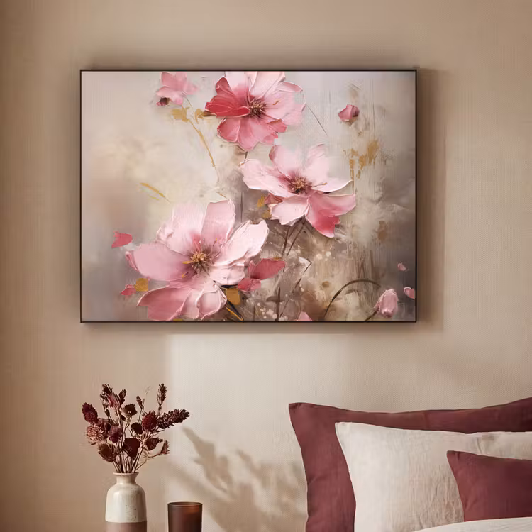 Bloemen - Roze - Kunst - Watercolor Textielframe zwart klein -sfeer1