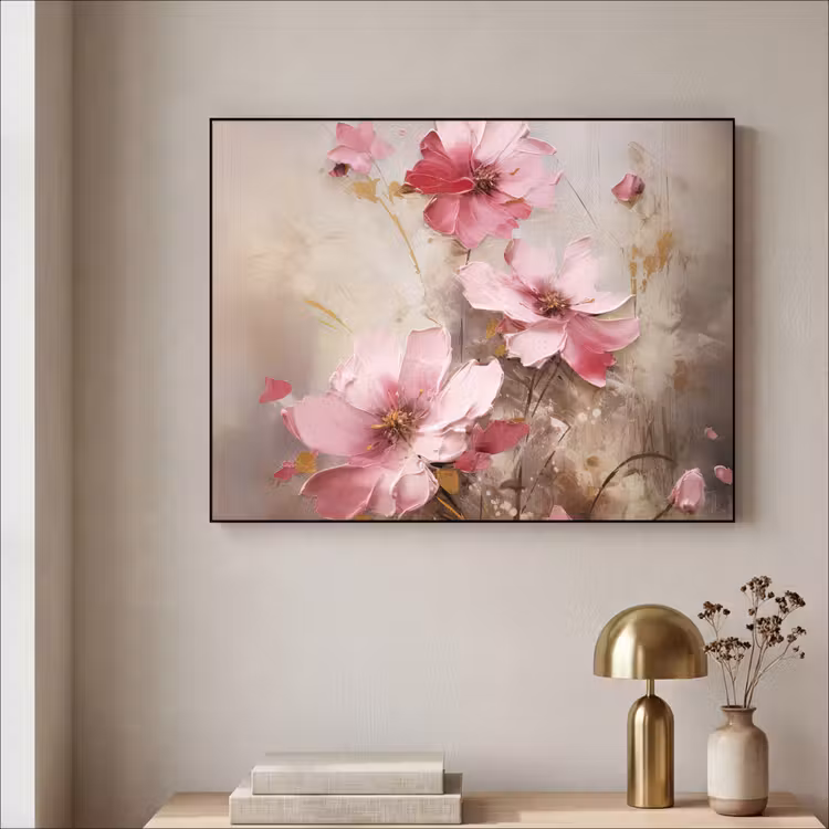 Bloemen - Roze - Kunst - Watercolor Textielframe zwart klein -sfeer2