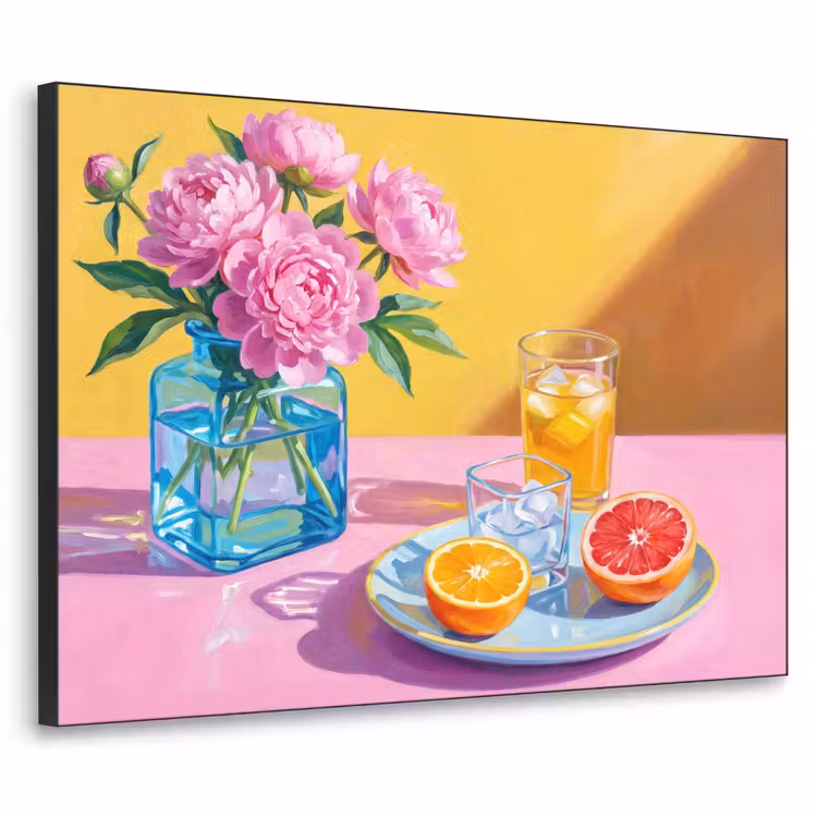 Art Frame - Blumen – Rosa – Modern - Bloemen - Roze - Modern Textielframe zwart klein