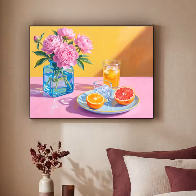 Art Frame - Blumen – Rosa – Modern - Bloemen - Roze - Modern Textielframe zwart klein