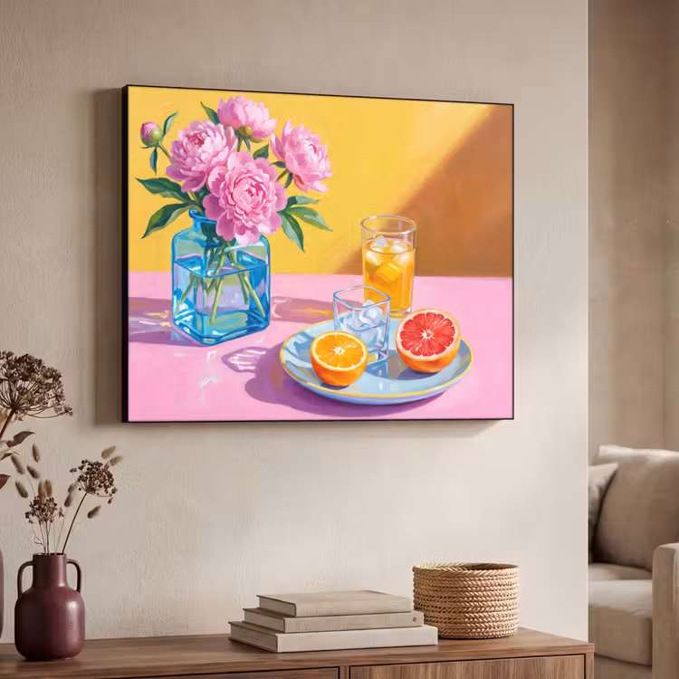 Art Frame - Blumen – Rosa – Modern - Bloemen - Roze - Modern Textielframe zwart klein