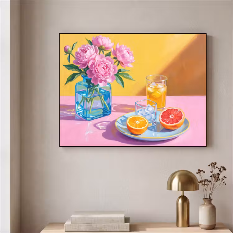 Art Frame - Blumen – Rosa – Modern - Bloemen - Roze - Modern Textielframe zwart klein