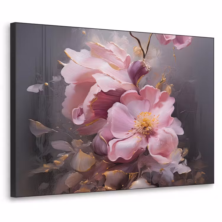 Bloemen - Roze - Stilleven - Kunst Textielframe zwart klein -3d
