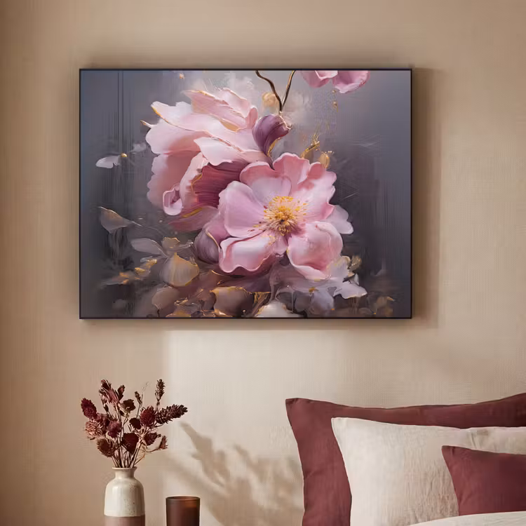 Bloemen - Roze - Stilleven - Kunst Textielframe zwart klein -sfeer1