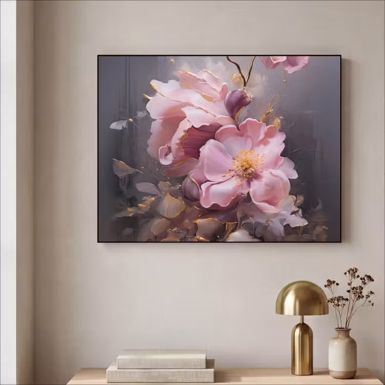Bloemen - Roze - Stilleven - Kunst Textielframe zwart klein -sfeer2
