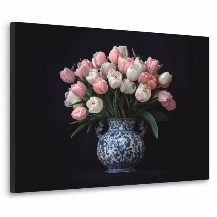 Bloemen - Roze - Tulpen - Vaas Textielframe - compleet frame klein -3d