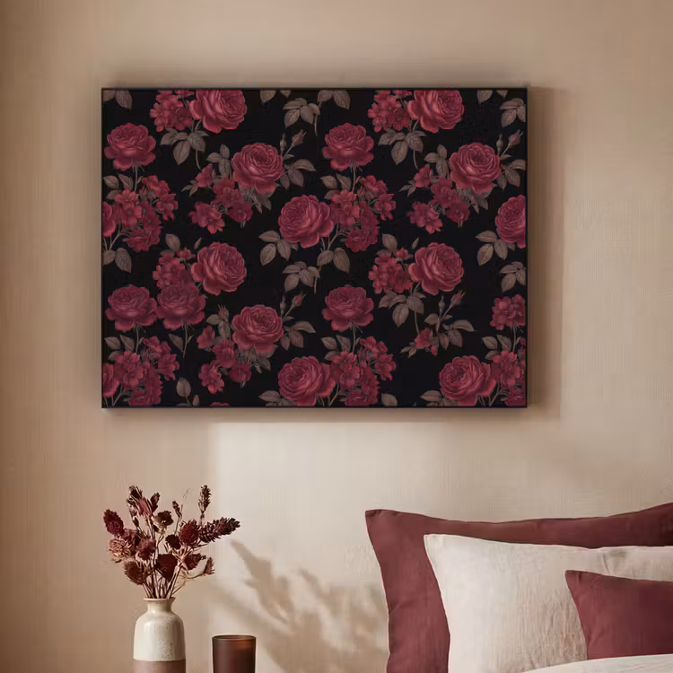 Bloemen - Roos - Patroon - Klassiek - Rood Textielframe zwart klein -sfeer1