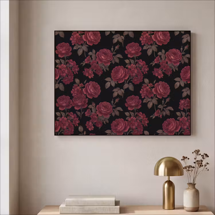 Bloemen - Roos - Patroon - Klassiek - Rood Textielframe zwart klein -sfeer2