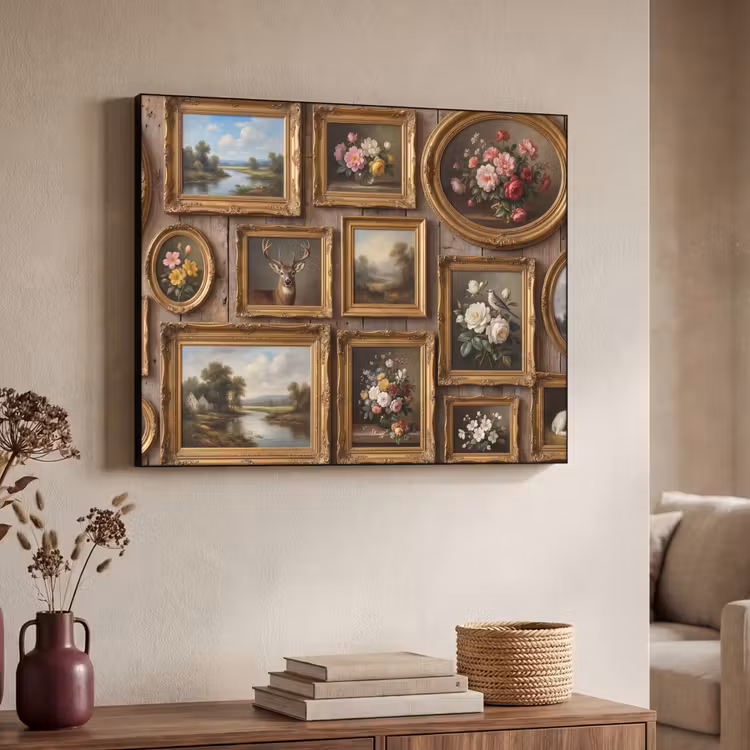 Bloemen - Rozen - Klassiek - Vaas - Kleurrijk Textielframe zwart klein -sfeer3