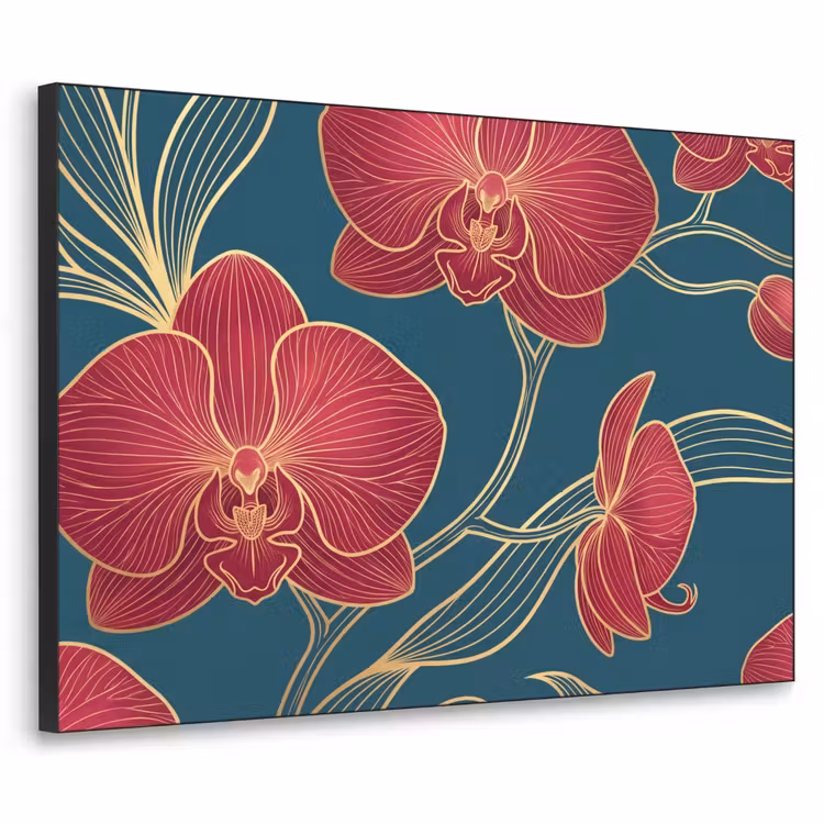 Art Frame - Blumen – Rot – Gold - Bloemen - Rood - Goud Textielframe zwart klein