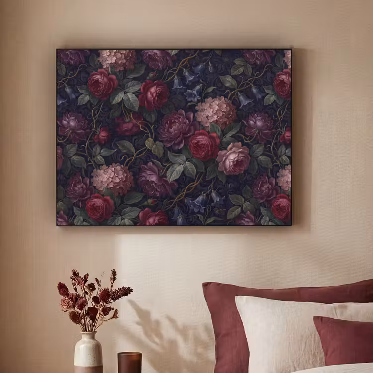 Bloemen - Rood - Klassiek - Donker - Patroon Textielframe zwart klein -sfeer1