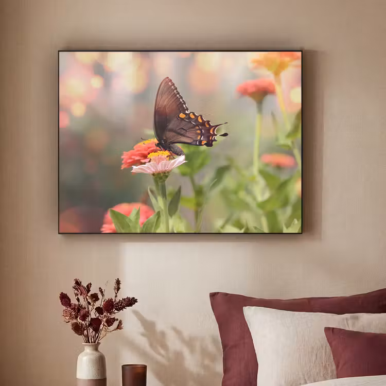 Bloemen - Vlinder - Natuur - Bloem Textielframe zwart klein -sfeer1