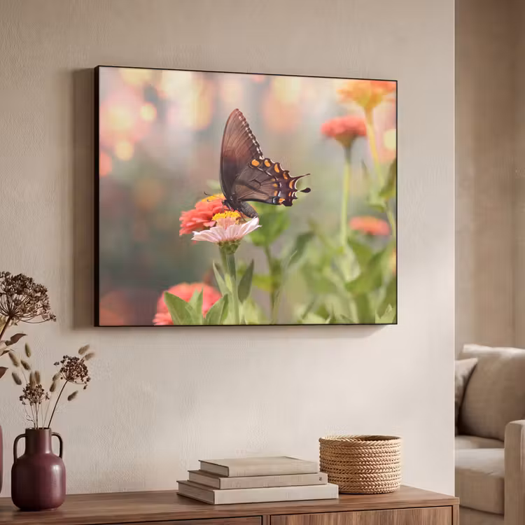 Bloemen - Vlinder - Natuur - Bloem Textielframe zwart klein -sfeer3