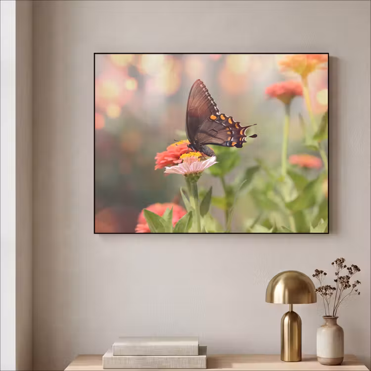 Bloemen - Vlinder - Natuur - Bloem Textielframe zwart klein -sfeer2