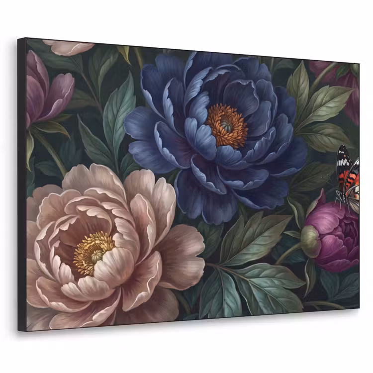 Bloemen - Vlinder - Natuur - Modern - Paars Textielframe zwart klein -3d