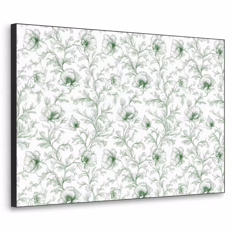 Bloemen - Getekend - Groen Textielframe zwart klein 947 -3d